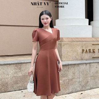  Đầm công sở Nhật Vy nhún ngực cách điệu tay phồng chất lụa phù hợp đi chơi  - D3136 