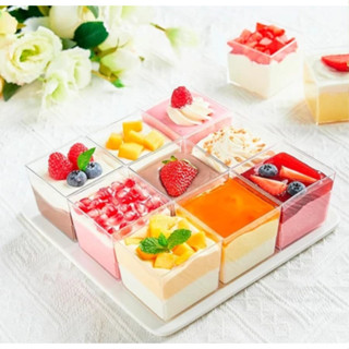 Set 10 Cốc nhựa vuông lớn đựng bánh Mousse có nắp