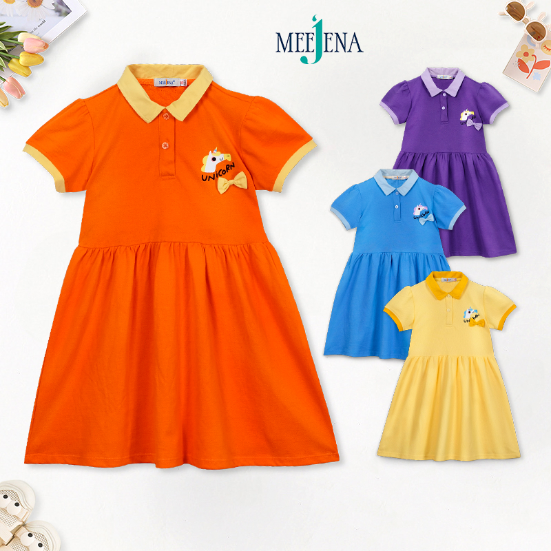 Váy Bé Gái Cổ Sơ Mi Ngắn Tay Vải CÁ SẤU 14-39 kg (3-8 tuổi), Đầm Bé Gái Unicorn MEEJENA - 3235
