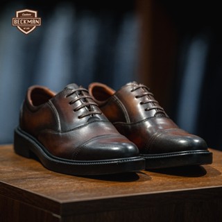 Beckman - Giày Tây Nam Oxford Captoe Có Chun Da Bò Nâu Patina - BMHA11NP - Giày Da Công Sở Tiện Lợi