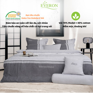 Mẫu chăn ga gối EVERON màu kẻ ghi xám đen EPM 25039 Kẻ Giao Thoa, vải Modal