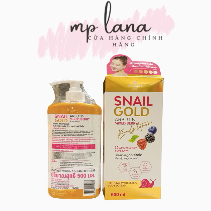 Sữa dưỡng thể body Snail Gold Arbutin Mix Berry Body Lotion Precious Skin 500ml - Thái Lan
