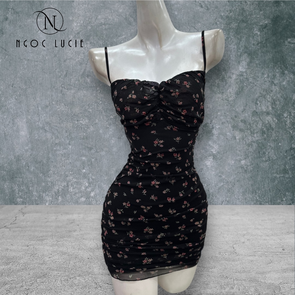 D812 - Đầm Body Ngắn 2 Dây Nhún Lưới 2 Lớp - Ngọc Lucie