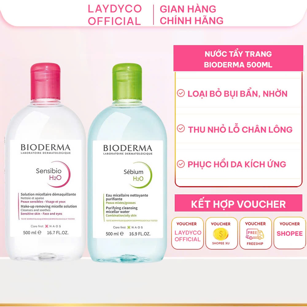 Nước Tẩy Trang Bioderma Sensibio H2O Chính Hãng Cho Da Dầu Mụn Và Da Nhạy Cảm 500ml