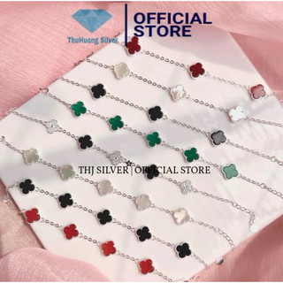  Lắc tay nữ THJ - Lắc tay cỏ 4 lá đá 10li may mắn chuẩn bạc ta đủ màu- THU HUONG SILVER 