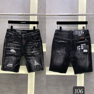 Quần short jean nam DSQ Đen rách xước in chữ ICON sau túi phong cách thời trang cao cấp