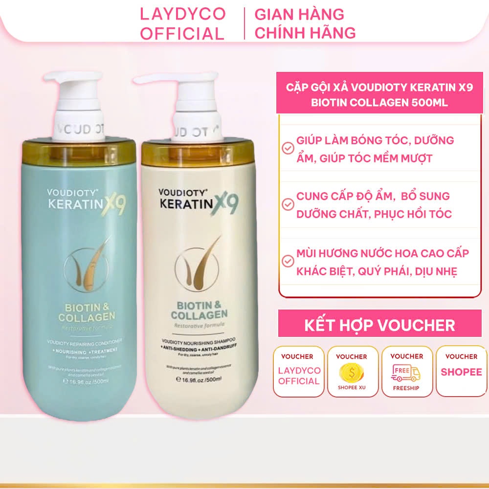 Dầu Gội Voudioty Keratin X9 Biotin Collagen 500ml, Cặp Gội Xả Phục Hồi Chuẩn Salon