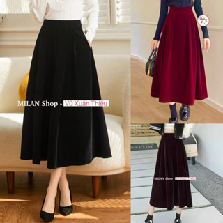  Chân váy nhung dài dáng xoè có big size các kiểu sang chảnh 