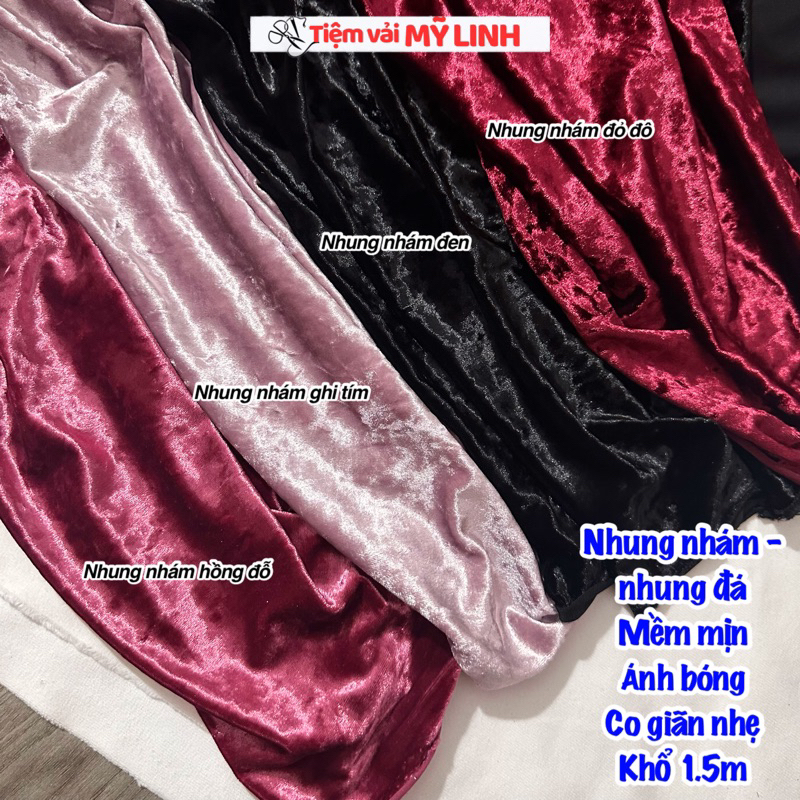 Vải nhung nhám xuất dư mềm chất dày dặn, co giãn nhẹ, phù hợp may áo dài, sườn xám, váy,… Tiệm vải Mỹ linh