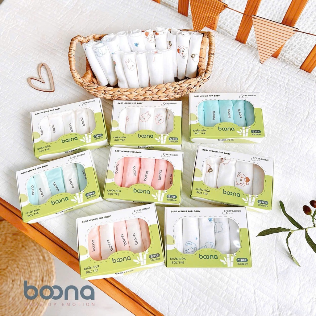 Set 5 khăn sữa sợi tre Boona bamboo.