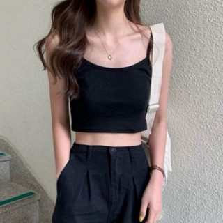 Áo Hai Dây Croptop Đen Đơn Giản Cho Nữ