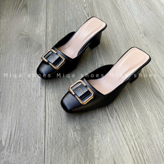 (FORM NHỎ Size 35-42) Giày sục nữ gót vuông 5cm trơn mũi vuông đính mác da mờ cao cấp chống trơn - Giày bigsize