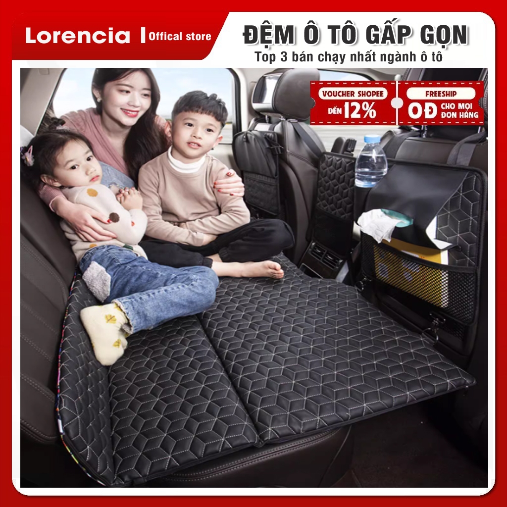 Đệm ô tô 6D ghế sau ô tô bằng da cao cấp, Giường nệm xe hơi bằng da gấp gon thông minh, Giường ô tô gấp gọn Lorencia