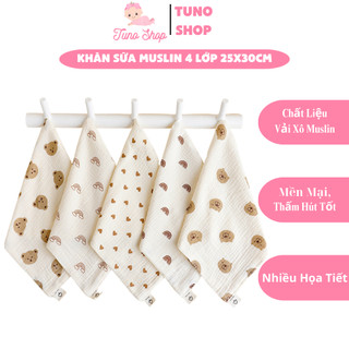  Khăn sữa Muslin 4 lớp BeeOn cho bé sơ sinh khăn xô sữa trẻ em 25x30cm mền mại thấm hút Tuno Shop 