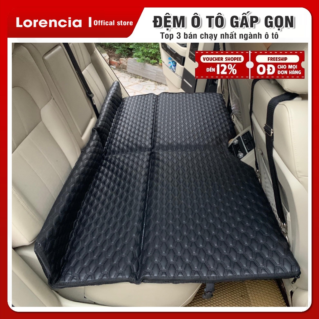 Đệm ô tô 6D ghế sau ô tô bằng da nappa đúc cao cấp, Giường nệm xe hơi bằng da gấp gon, Giường ô tô gấp gọn Lorencia L03