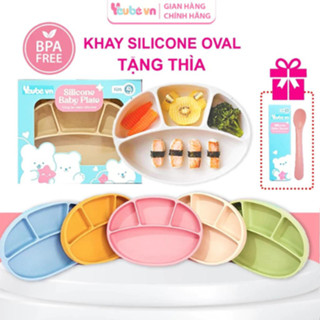 Khay Ăn Dặm 4 Ngăn Hình Oval YEUBEVN Chất Liệu Silicon Cao Cấp Có Đế Hít Chống Đổ An Toàn Cho Bé