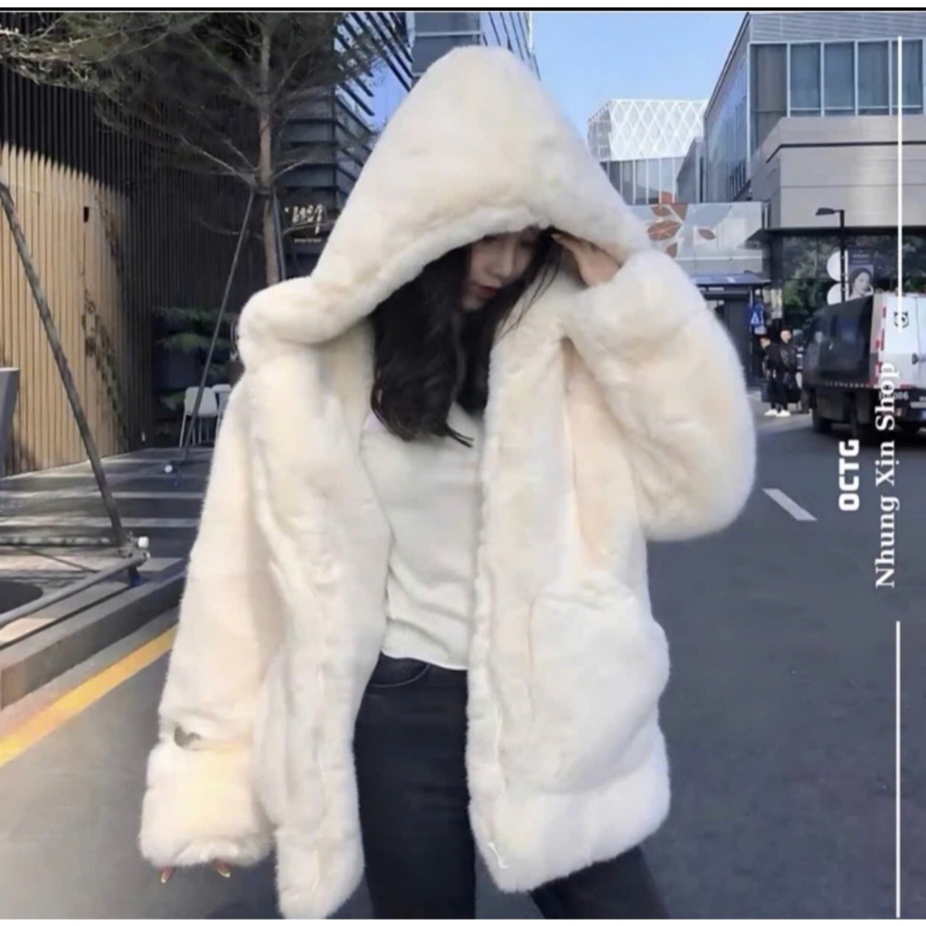 Áo Khoác Lông Thỏ Trơn Có Mũ Mềm Mượt Dày Dặn Cao Cấp, Áo Khoác Lông Thỏ 2 Lớp Nam Nữ Hottrend 2024