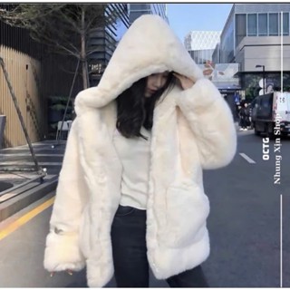 Áo Khoác Lông Thỏ Trơn Có Mũ Mềm Mượt Dày Dặn Cao Cấp, Áo Khoác Lông Thỏ 2 Lớp Nam Nữ Hottrend 2024