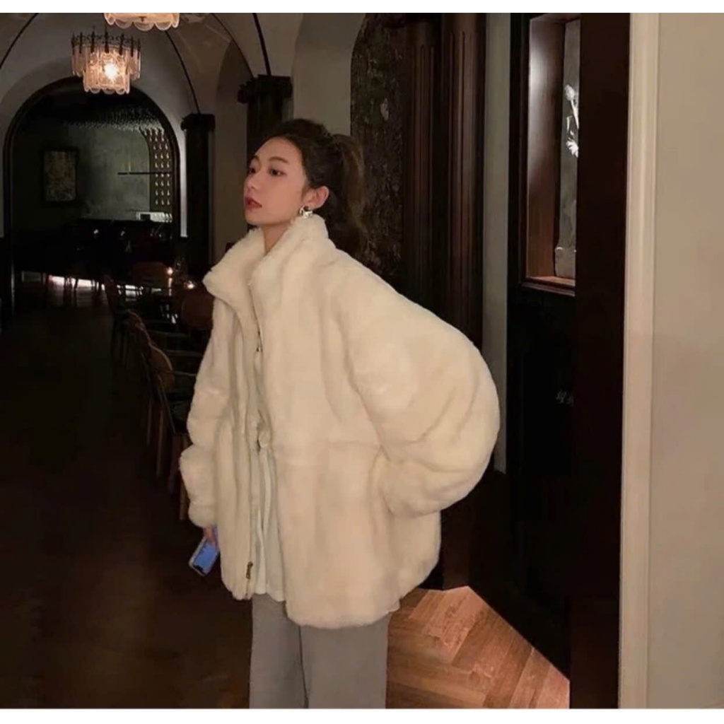 Áo Khoác Lông Thỏ Trơn Không Mũ Mềm Mịn Form Dáng Rộng 2 Lớp Dầy Dặn Unisex Nam Nữ | BigBuy360 - bigbuy360.vn