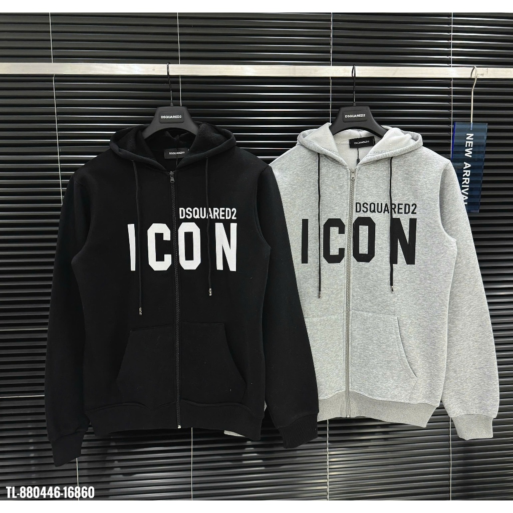  Áo Khoác Nỉ Hoodie Zip DSQ Nỉ Gai Hình IN Icon Siêu Đẹp Thân Trước Áo Khoác Hoodie Zip Thiết Kế Form Dáng Dầy Dặn 
