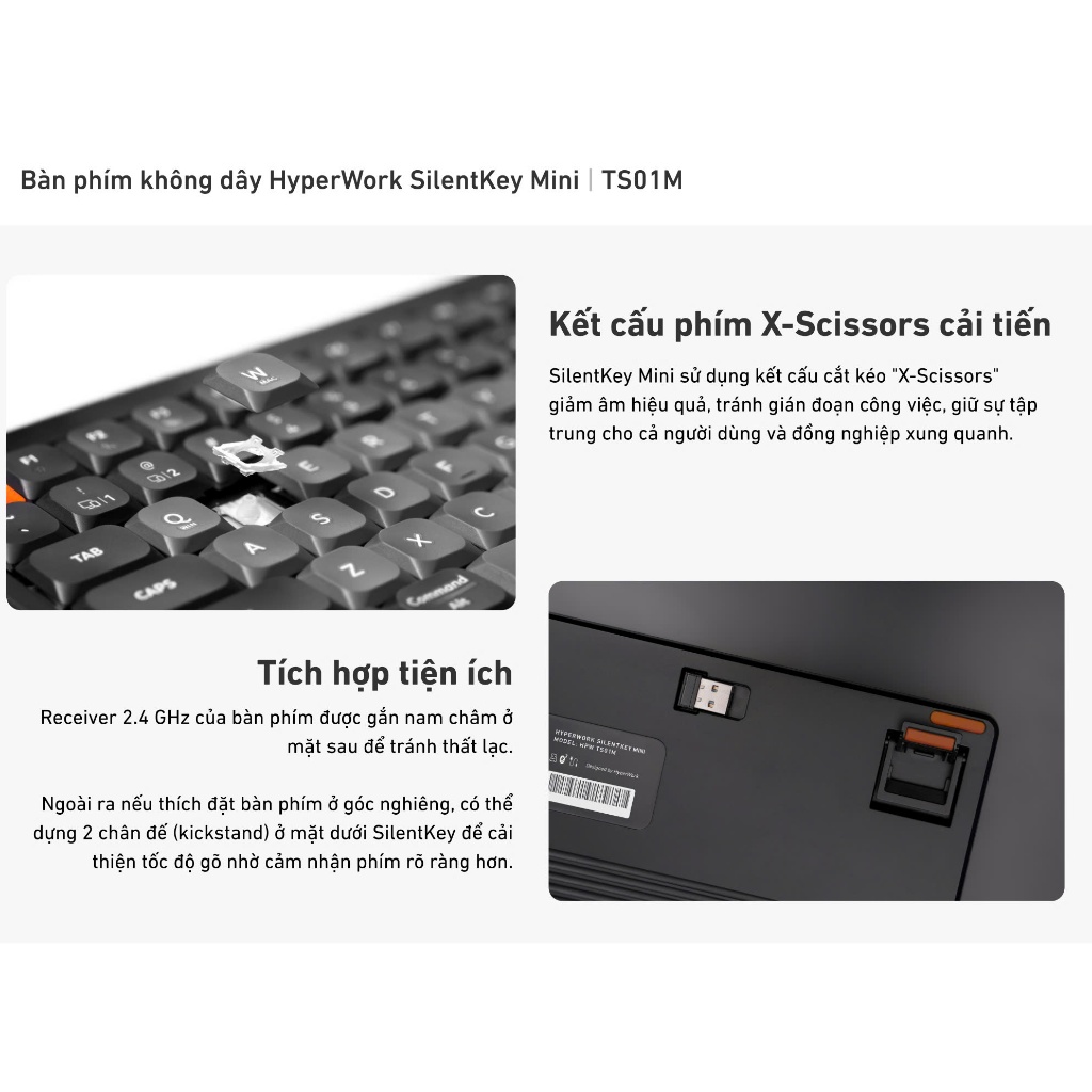 Bàn phím không dây HyperWork SilentKey Mini TS01M ( Chính Hãng ) | BigBuy360 - bigbuy360.vn