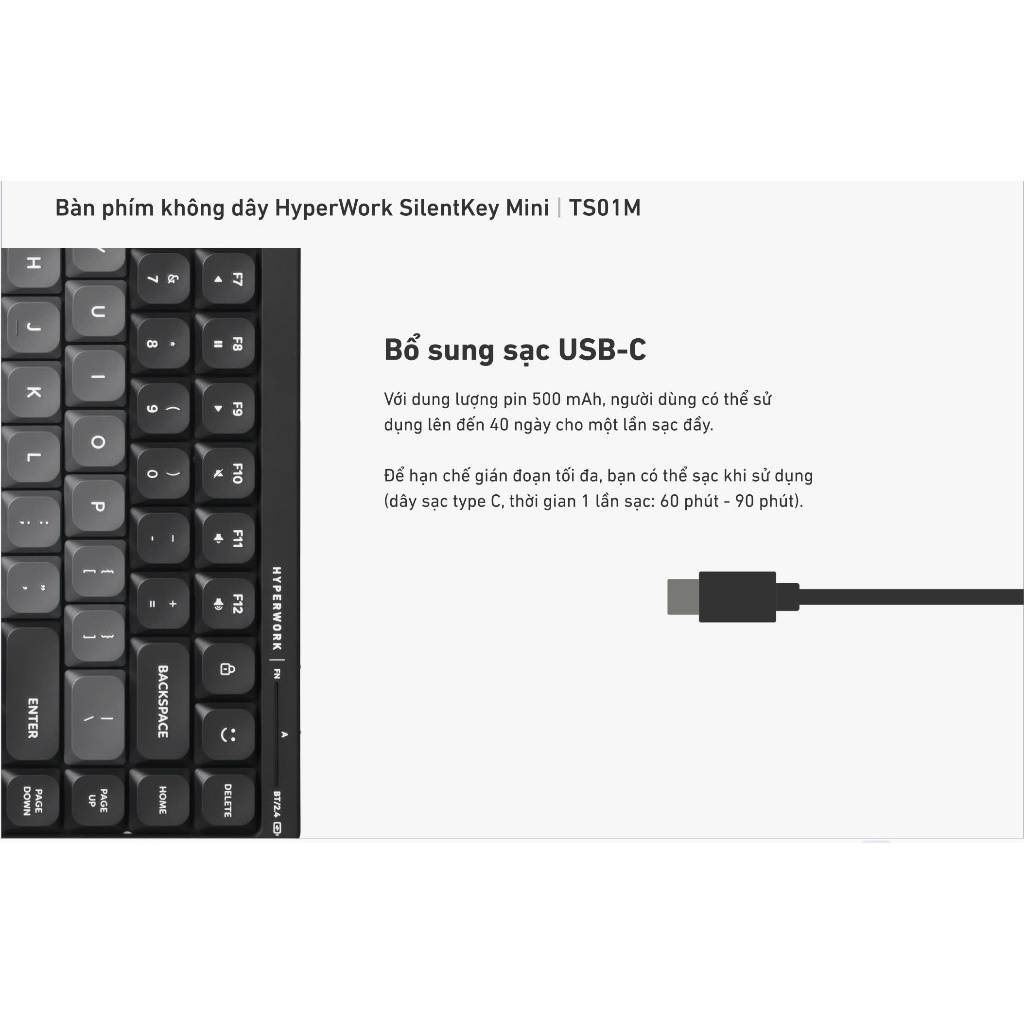Bàn phím không dây HyperWork SilentKey Mini TS01M ( Chính Hãng ) | BigBuy360 - bigbuy360.vn