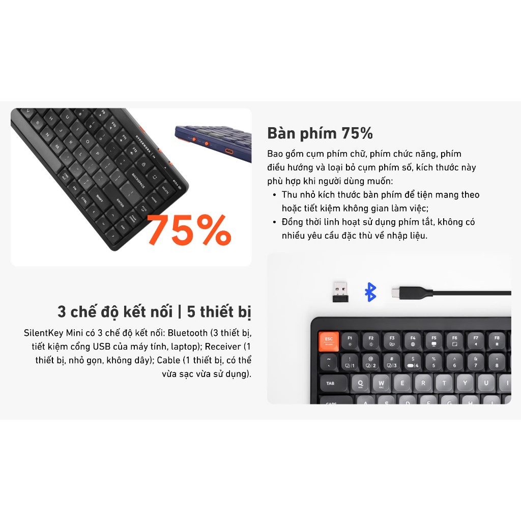 Bàn phím không dây HyperWork SilentKey Mini TS01M ( Chính Hãng ) | BigBuy360 - bigbuy360.vn
