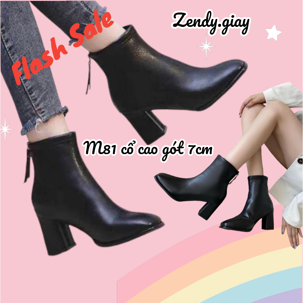 [Sale] Bốt Nữ Hàn Quốc Boot Nữ Công Sở Gót Vuông Khóa Sau Da Sần và Da Lì khóa Min nhiều mẫu cổ lửng hottrend