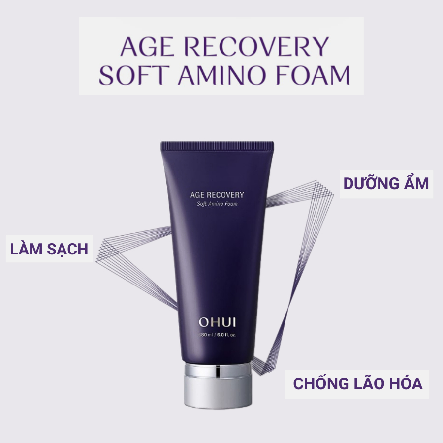 Set Sữa rửa mặt Ohui tím chống lão hóa Age Recovery Soft Amino Foam Special Set - AB AUTHENTIC