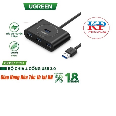 Bộ Chia USB 4 Cổng 3.0 UGREEN 20291 Dây Dài 1m - Hàng Chính hãng