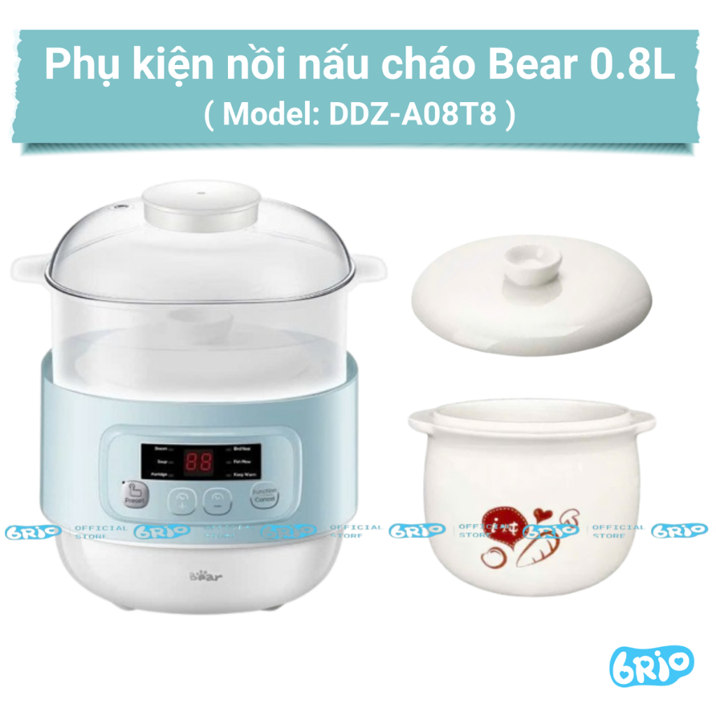 Nắp sứ nồi Bear 0.8L , thố sứ nồi nấu cháo chậm Bear, Model: DDZ- A08T8 - 0,8L
