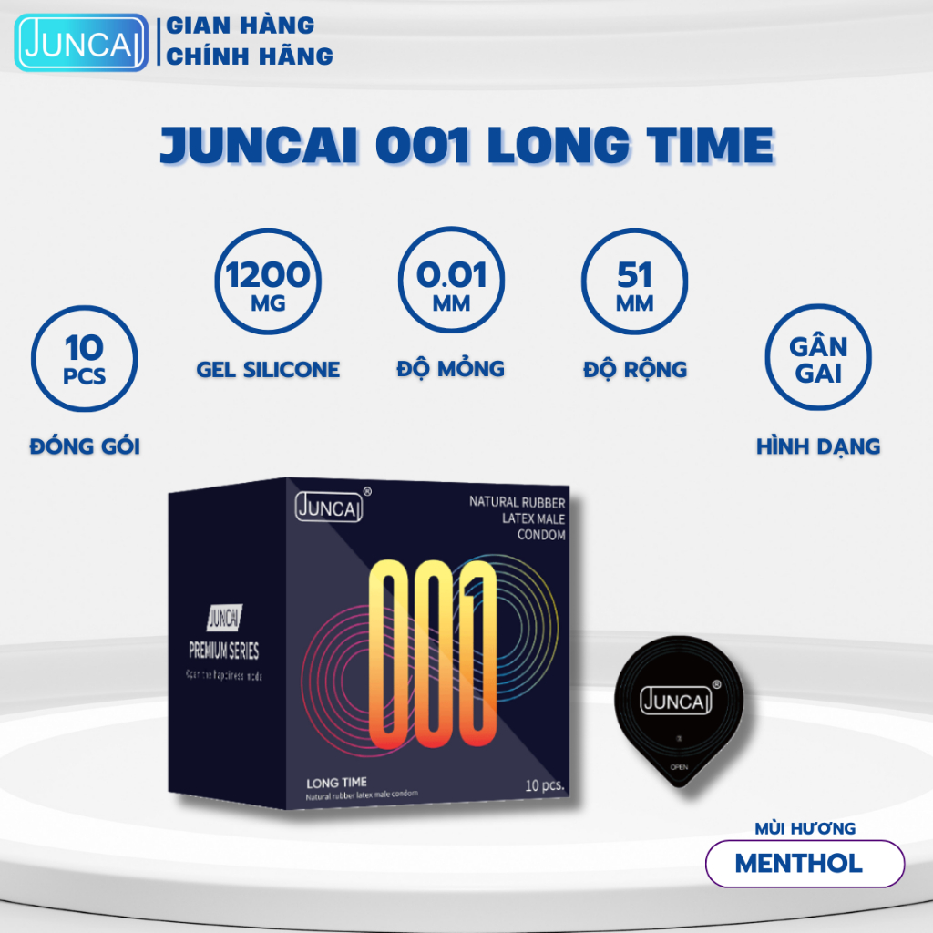 Bao cao su gai JUNCAI Longtime hộp 10 cái, gân gai siêu mỏng kéo dài quan hệ