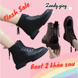 Bốt Nữ Boot Chiến Binh Khoá Sau và Khóa Cạnh Hàn Quốc Boot dây buộc 2 khóa sau Cá Tính