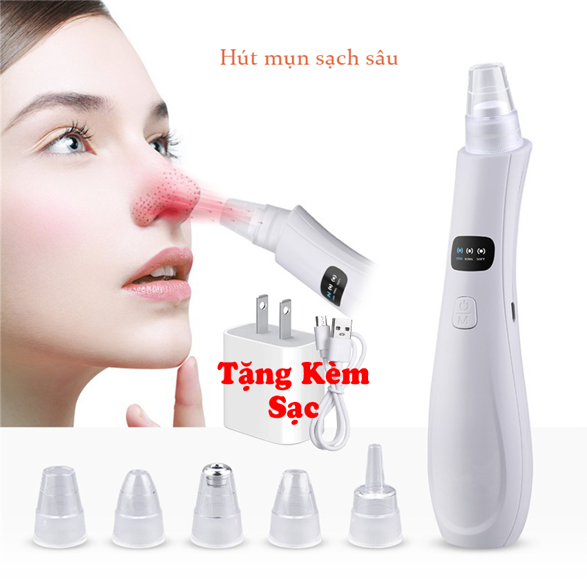 Máy hút mụn GOKE làm sạch lỗ chân lông kèm 5 đầu hút chuyên dụng bảo hành 1 năm