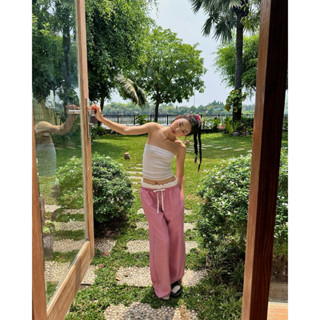 [SLAY.OKAY] RIBBON FLANNELS - Quần flannels cạp thấp hoạ tiết caro phối bèo trắng cột nơ ở eo 4 màu