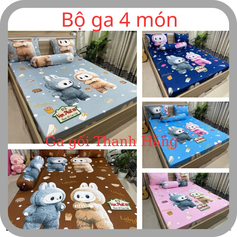 Bộ Ga Giường Thun Hàn Quốc 4 Món - Gồm 1 Ga 2 Vỏ Nằm 1 Vỏ Ôm Mịn Mát In Đủ Mọi Kích Thước