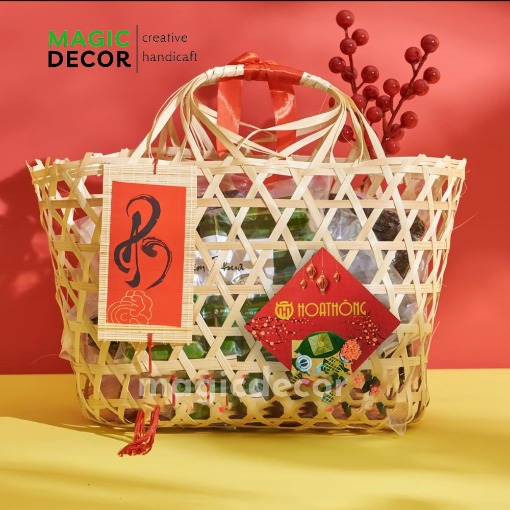  Giỏ tre đựng quà Tết bánh kẹo Trung Thu lãng quà biếu truyền thống decor trang trí 