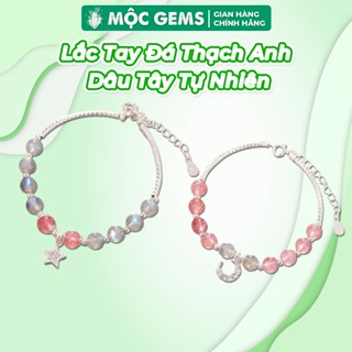 Lắc Tay Đá Thạch Anh Hồng Dâu Tây Mix Labradorite Ánh Trăng Mộc Gems Phong Cách Nhẹ Nhàng Tinh Tế