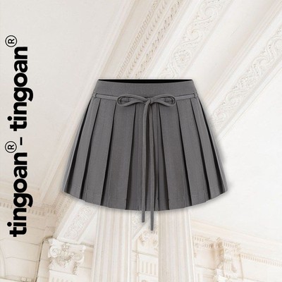 TINGOAN® - Chân váy cạp thấp xám phối dây nơ eo xếp NINA SKIRT/GR PHIÊN BẢN T6.2026