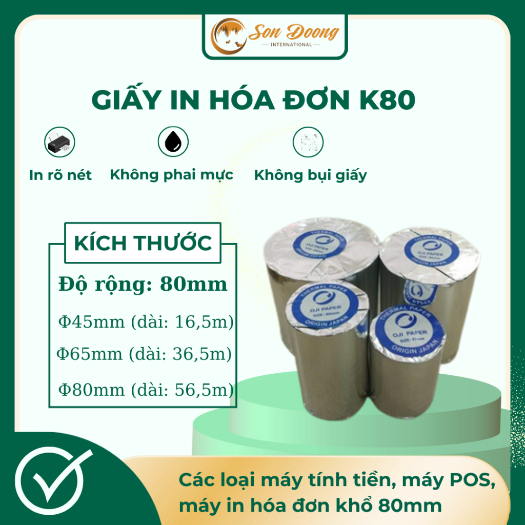 Giấy In Bill K80 Giấy In Nhiệt K80x45,K80x65, K80x80 Giấy In Hóa Đơn