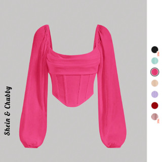 [Bigsize 45-80kg / Order] Áo form khung corset cổ vuông tay voan dài bồng lưng dây kéo thanh lịch dự tiệc nữ tính