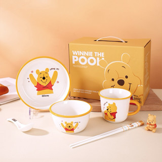  Set 5 Món Bộ Đồ Ăn Bằng Sứ Disney Chén Dĩa Muỗng Đũa Ly Pooh & Gấu Dâu Stitch. Hộp Quà Tặng Dễ Thương Chính Hãng Graby  