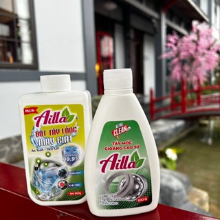  Combo Sấm Sét: Bột Tẩy Lồng Máy Giặt Ailla 300Gr + Tẩy Mốc Gioăng Cao Su Ailla 100Gr  Tặng chổi quét và găng tay   