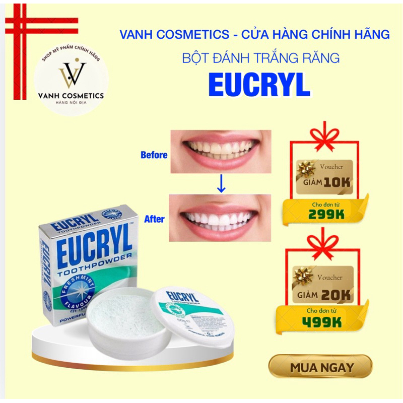 Bột Làm Trắng Răng Eucryl Usa (Mỹ) - Giúp Răng Trắng Sáng Hiệu quả (Hàng nội địa Mỹ )