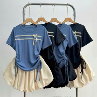 Bộ Bigsize Nữ (CÓ LẺ ÁO) Áo Thun Tay Ngắn Có Dây Rút 2 Bên Che Bụng Kèm Chân Váy Bí  SET841