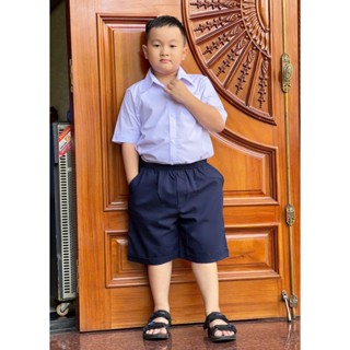 Quần Ngắn Đồng Phục Học Sinh Nam Cấp 1 Tiểu Học Màu Xanh Đen Khóa Kéo Lưng Thun Sau - Quần Short Học Sinh Kaki Xanh Đen
