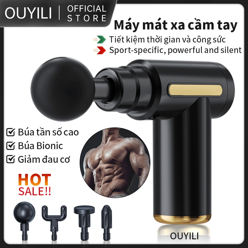 Máy massage cầm tay Gun 4 đầu 6 tiêu chuẩn cấp độ trị nhức nhối body hiệu quả, súng đấm lưng xoa bóp mini