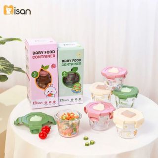 Hộp trữ đông Misan thuỷ tinh kèm nắp đậy nhựa chống rò rỉ thức ăn, Hộp trữ đông đồ ăn dặm có vạch chia ml cho bé