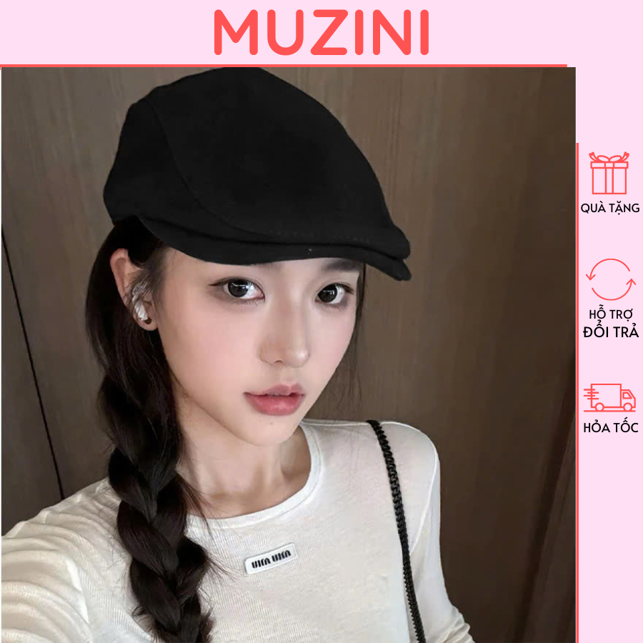 Mũ nồi vải lanh cotton phong cách Hong Kong cổ điển thời trang xuân thu hàng mới dành cho bạn nữ nam Muzini MLT19