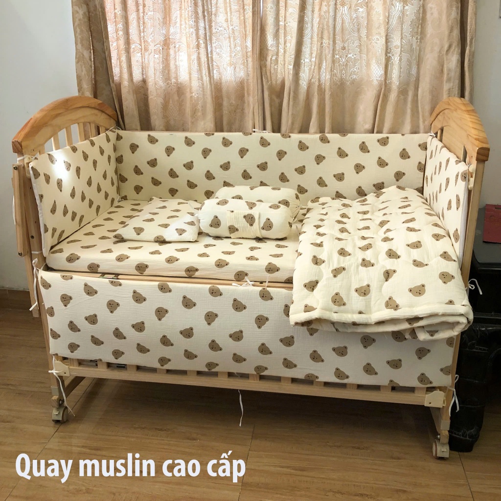 Quây và ga cho cũi có đủ size - Quây Ga bọc nệm cũi, ga trải giường cho bé hàng cao cấp style Hàn Quốc chất liệu mềm mịn